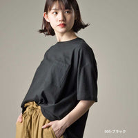 綿麻カット ポケット付きラウンドヘム半袖Tシャツ　2020新作