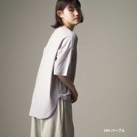 綿麻カット ポケット付きラウンドヘム半袖Tシャツ　2020新作